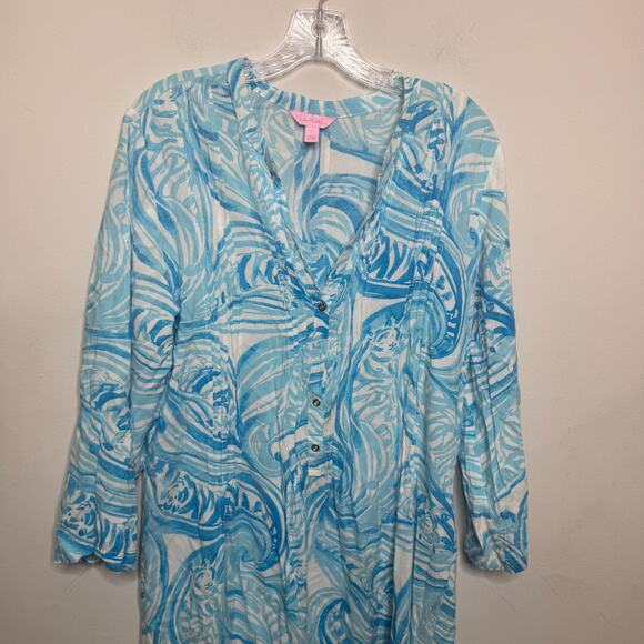 Lilly Pulitzer Sarasota Tunic Dress Blue White Swirl Print Rayon Size L - Picture 11 of 15
